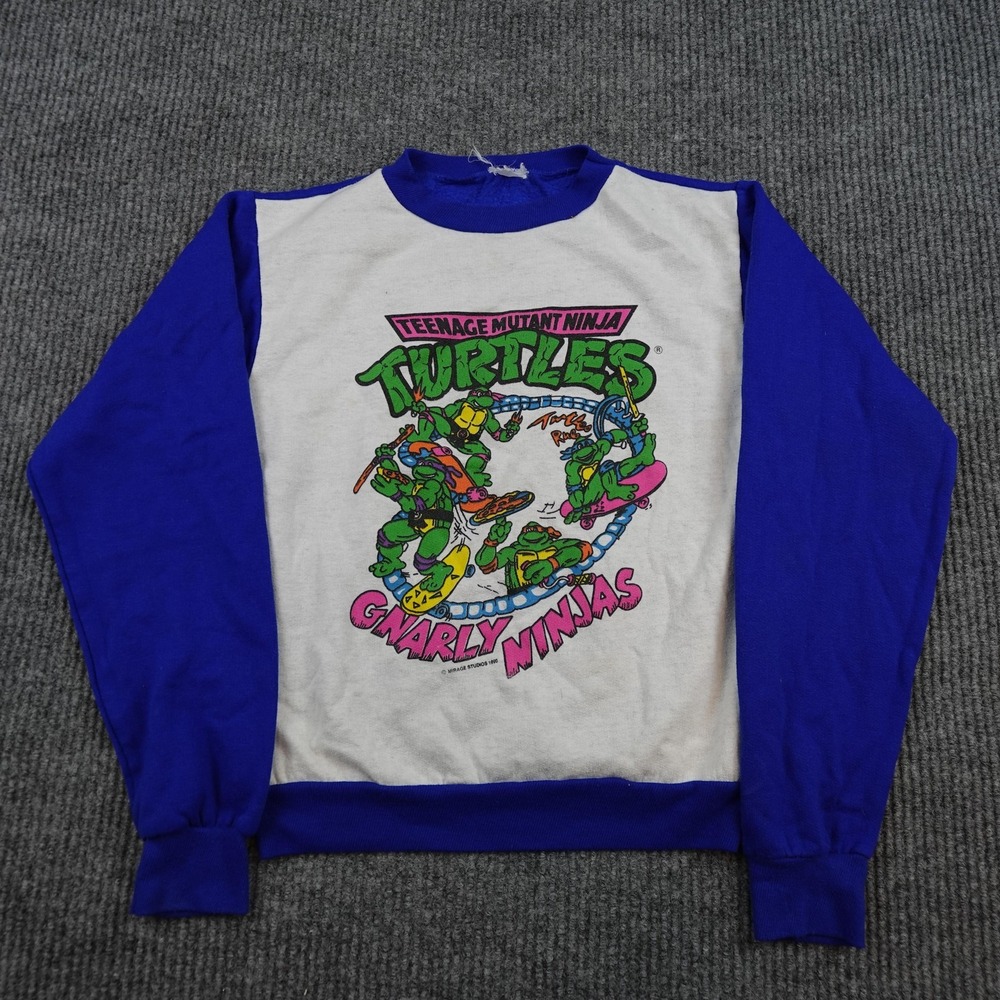Vintage Mirage Studios Ninja Turtles Sweatshirt Kids XL Blue Gnarly Ninjas